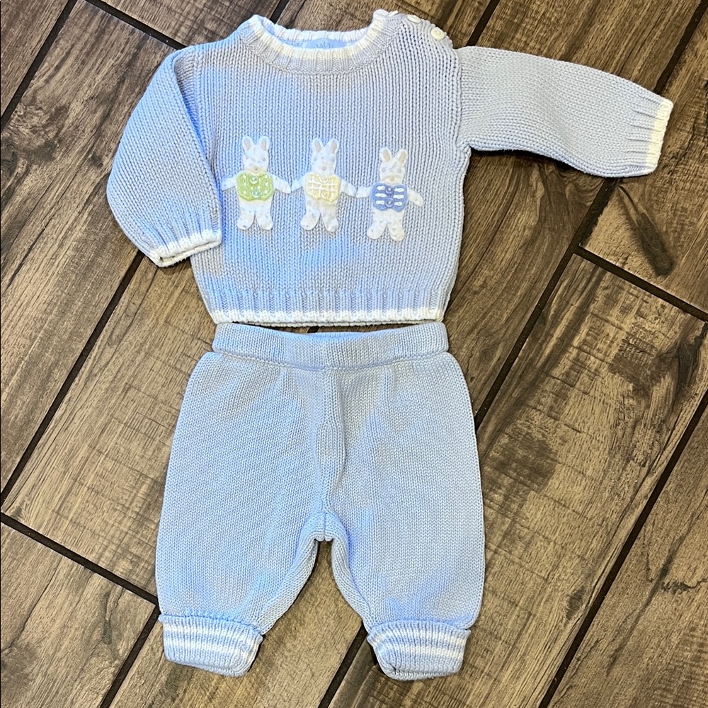 Hartstrings Blue Bunny Knit Set